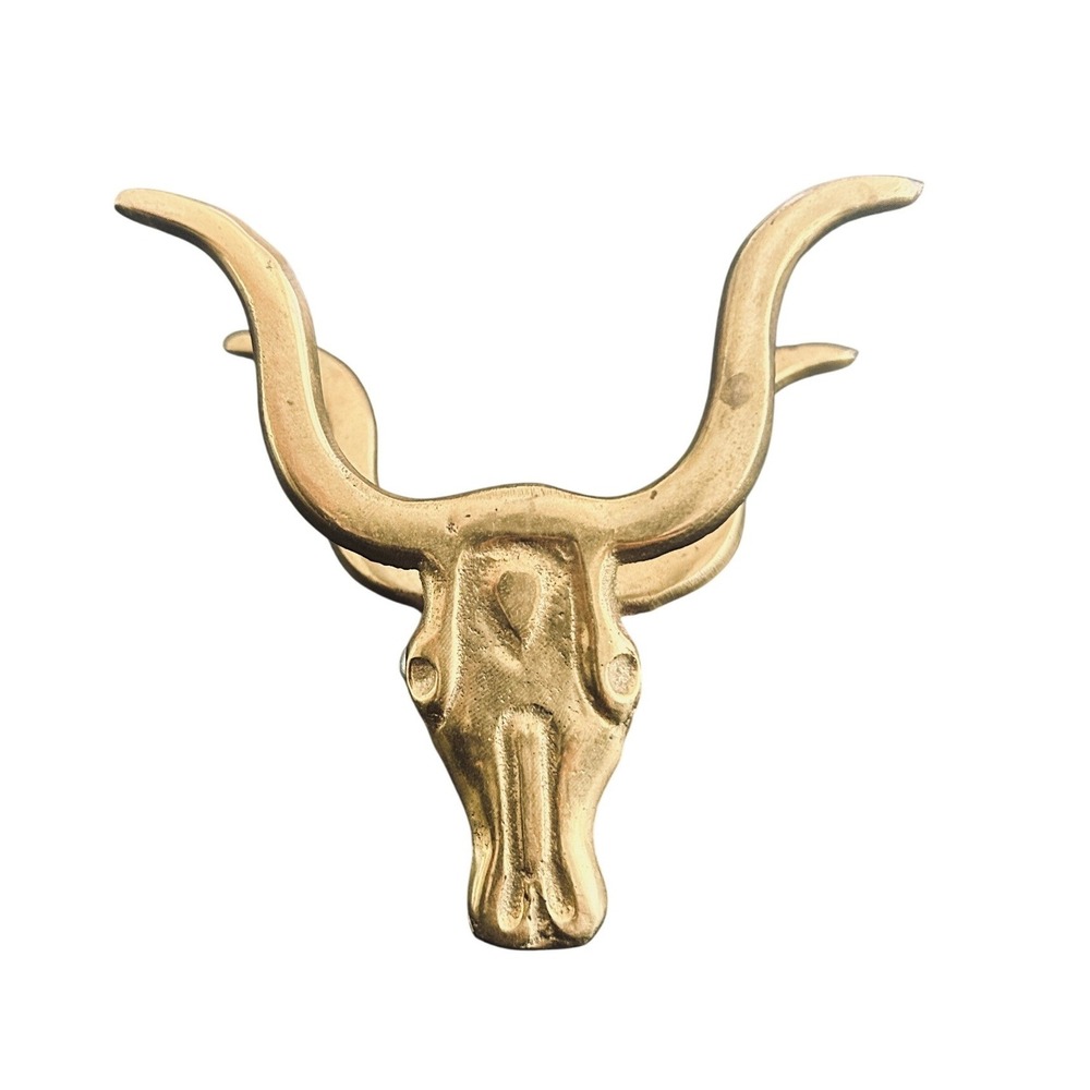 Vintage Solid Brass Longhorn Boot Clip Western‎ Cowboy Boot Pull Decor Texas